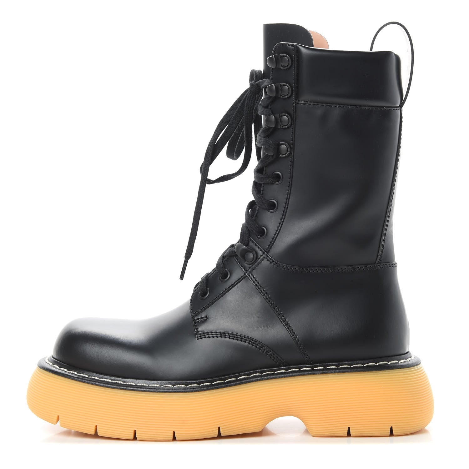 Bottega Veneta Calfskin The Swell Lace Up Boots 38 Black Natural Rubber 1 of 10