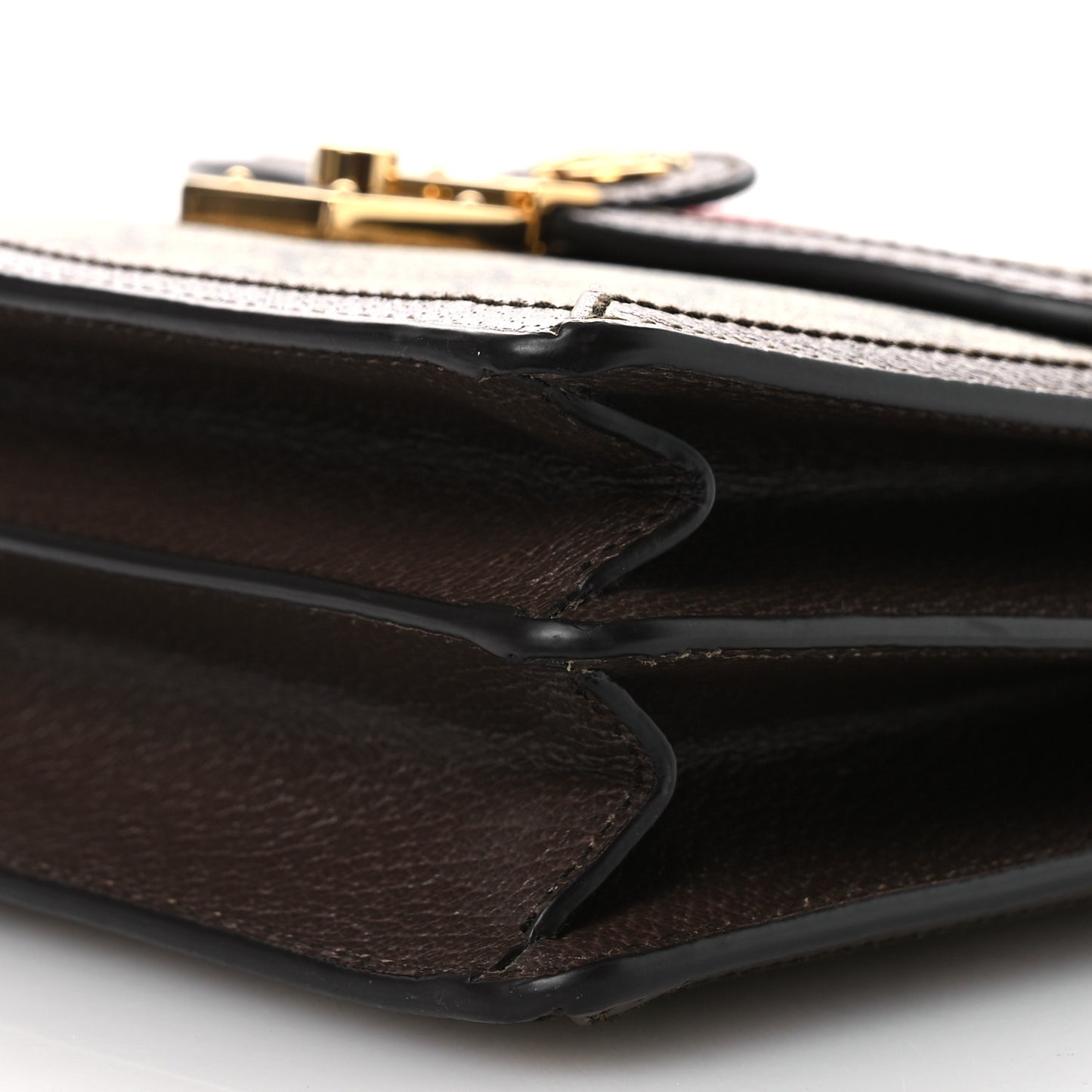 GG Supreme Monogram Textured Dollar Calfskin Web Small Ophidia Padlock Top Handle Bag Beige Ebony New Acero