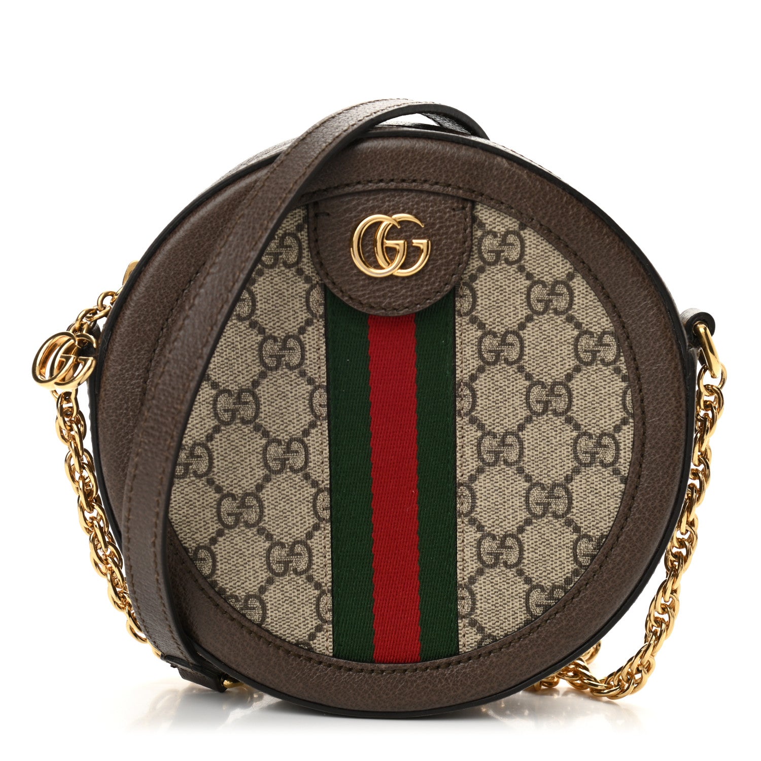 Gucci GG Supreme Monogram Web Mini Ophidia Round Shoulder Bag Brown 1 of 10