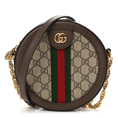 Gucci GG Supreme Monogram Web Mini Ophidia Round Shoulder Bag Brown 1 of 10