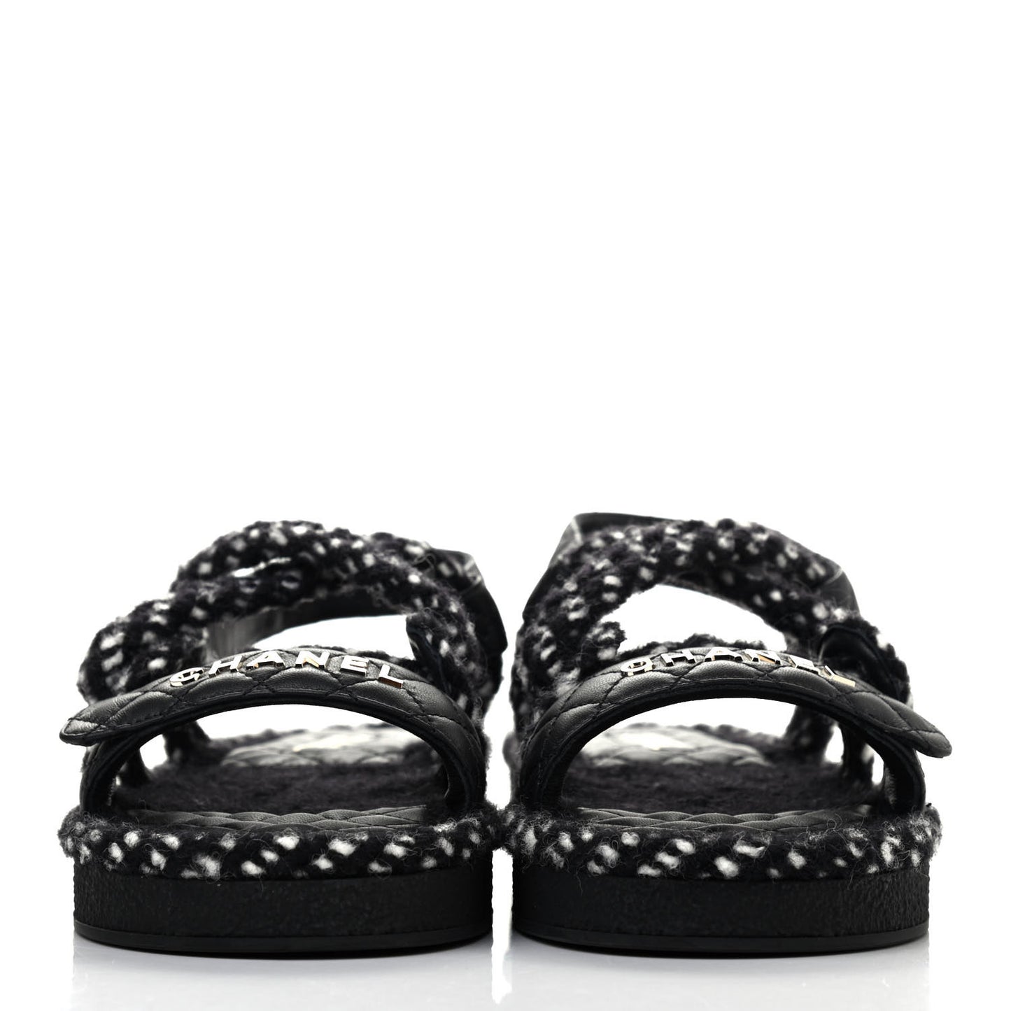 Cord Lambskin Quilted Logo Sandals 39 Black White