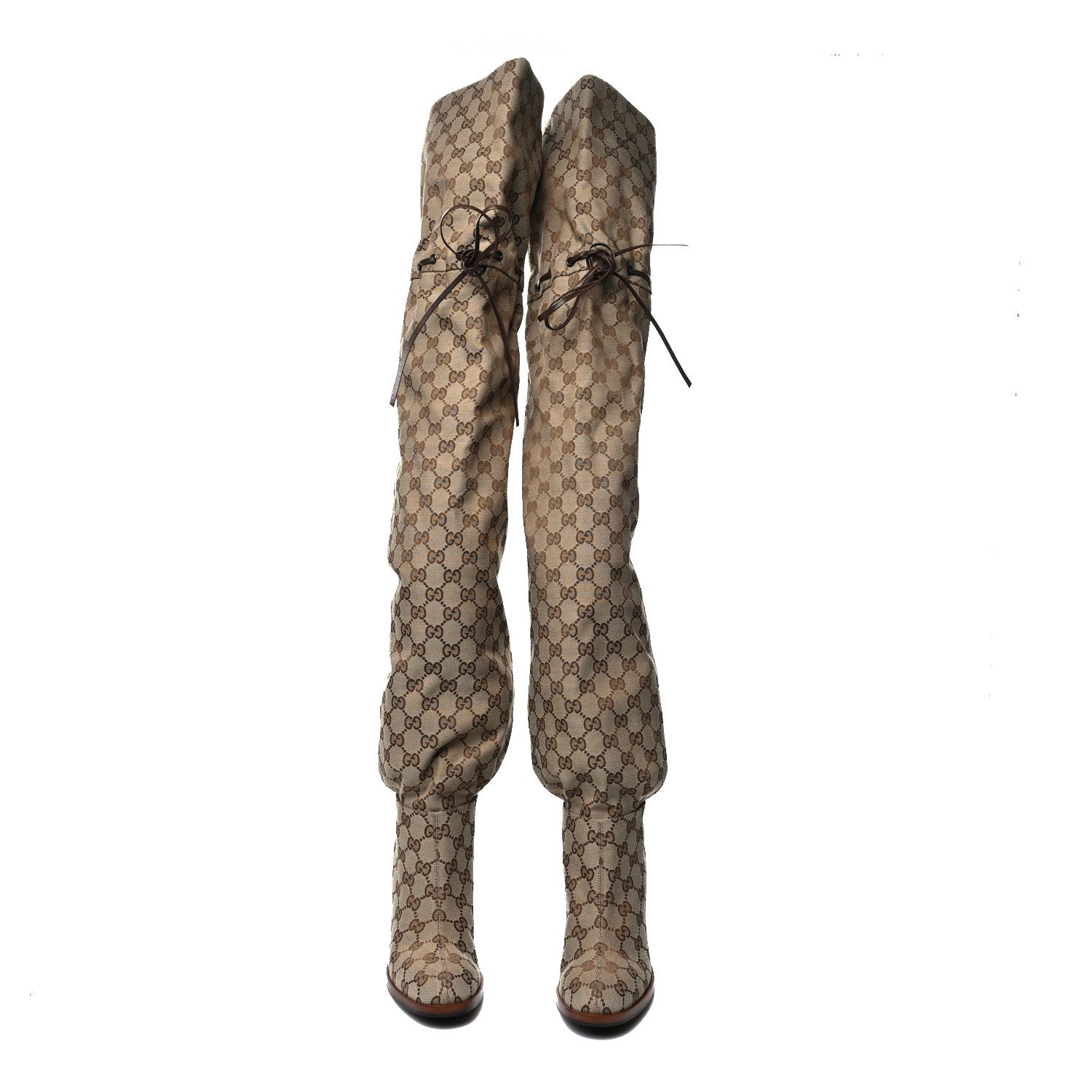 Gucci Monogram Over the Knee Boots 36.5 Beige Ebony 2 of 6