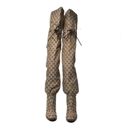 Gucci Monogram Over the Knee Boots 36.5 Beige Ebony 2 of 6
