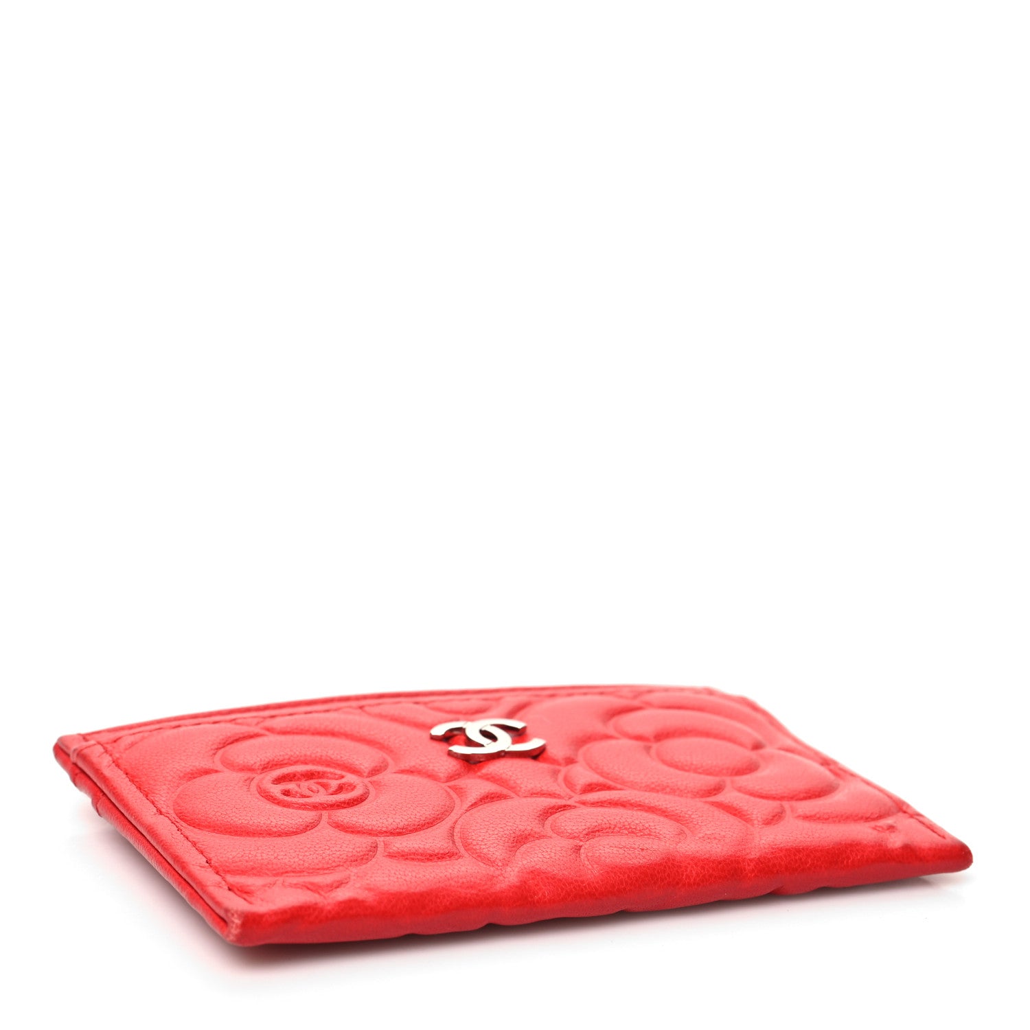 Chanel Lambskin Camellia Embossed Card Holder Red 3 of 10