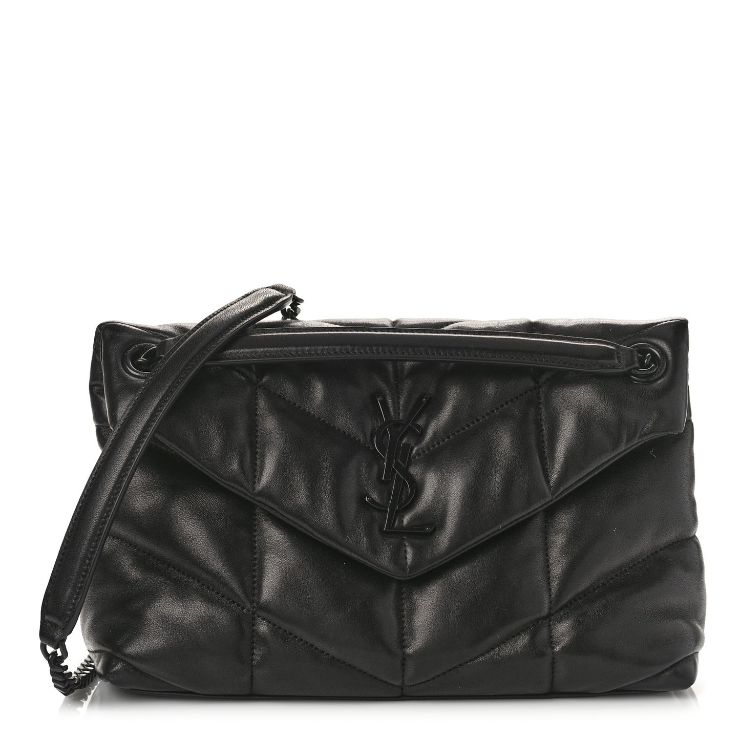 Lambskin Quilted Monogram Monochrome Small Loulou Puffer Chain Satchel Black
