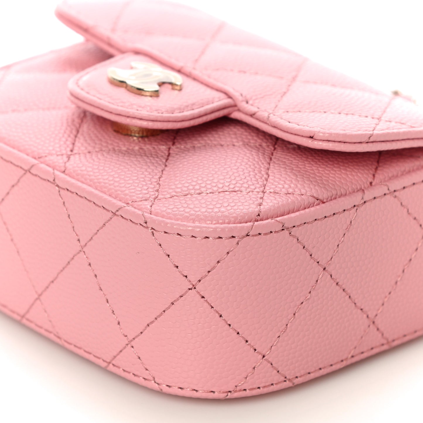 Caviar Quilted Mini Clutch With Chain Pink