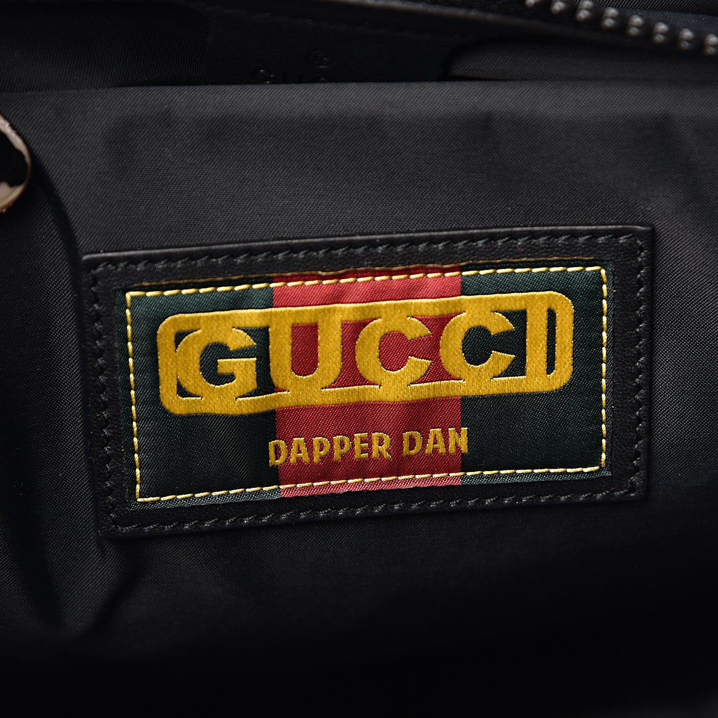 X DAPPER DAN Calfskin Laminated Ayers GG Micro Monogram Double Buckle Backpack Black Gold