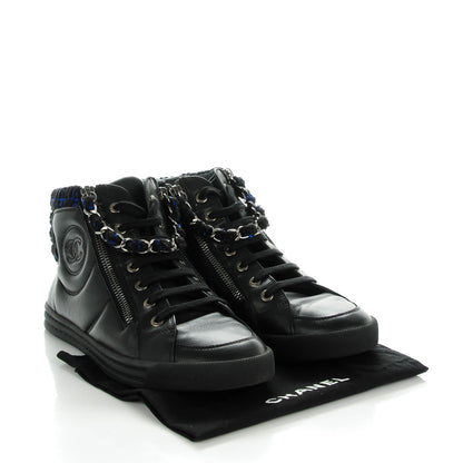 Chanel Lambskin Tweed Zipped Sneakers 38 Black Blue 9 of 9