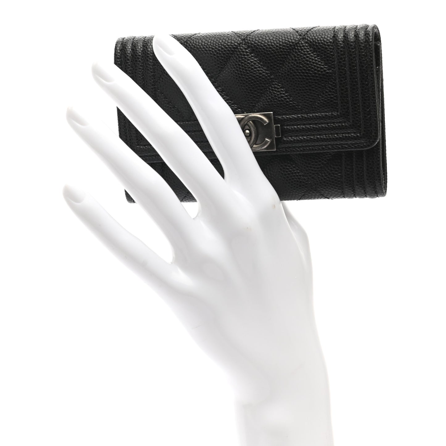 Caviar Quilted Boy Flap Card Holder Black