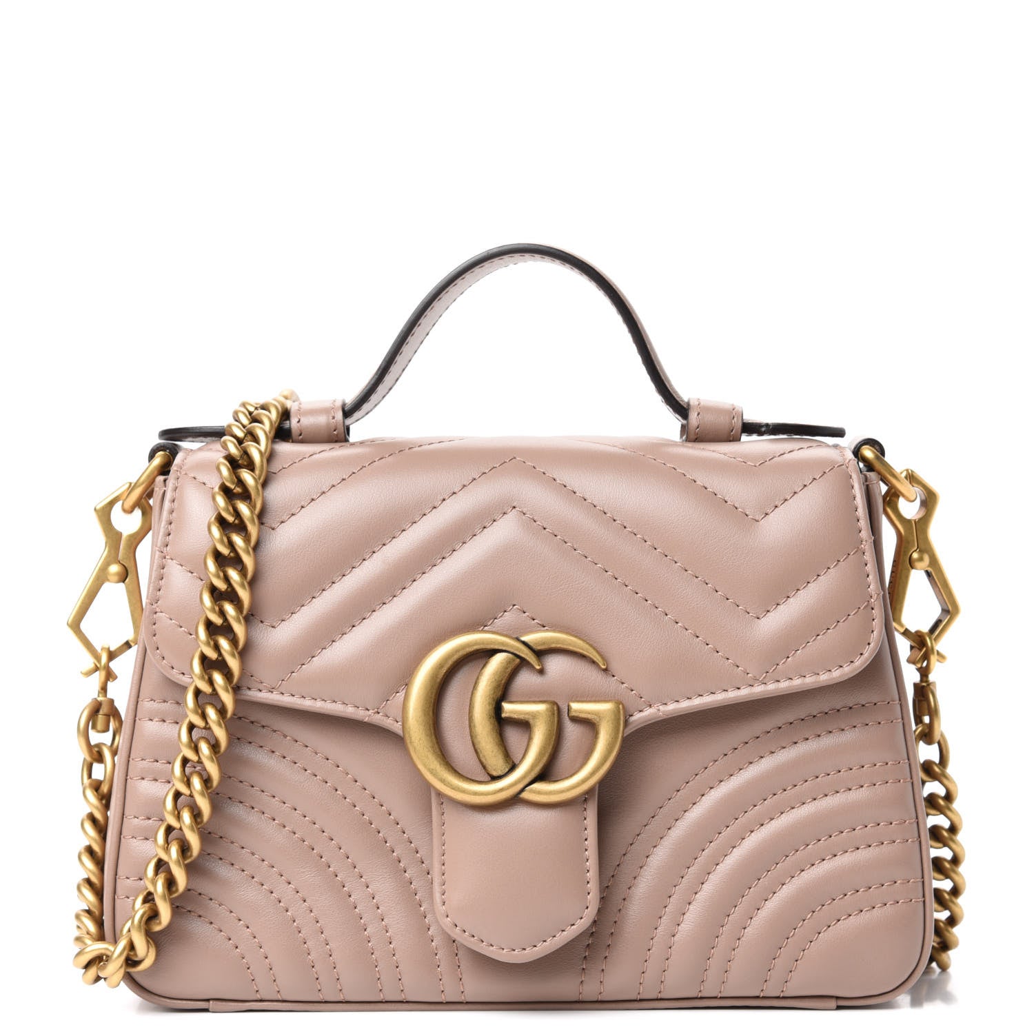 Gucci Calfskin Matelasse Mini GG Marmont Top Handle Shoulder Bag Porcelain Rose 1 of 10