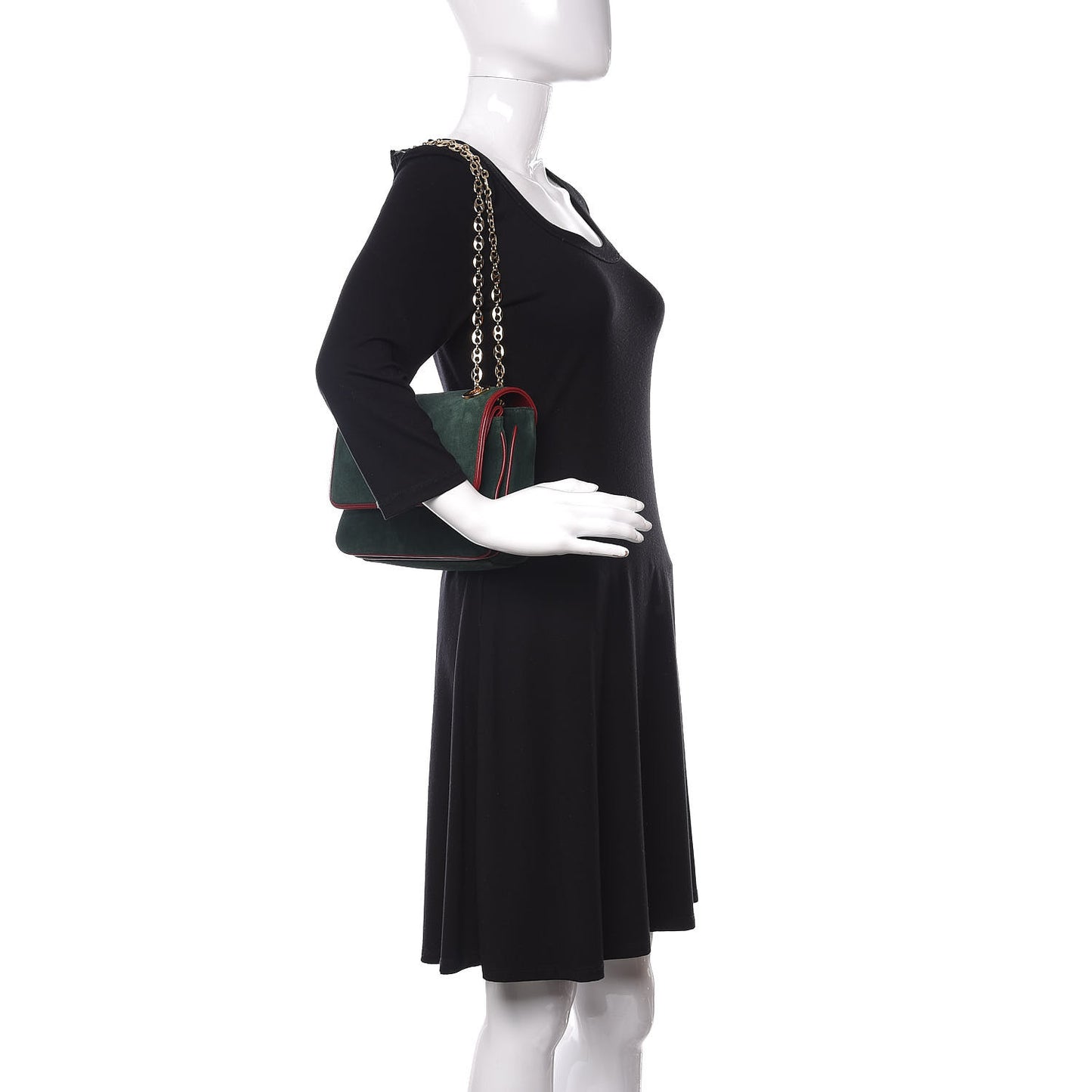 Suede Azalea Calfskin Small Marina Chain Shoulder Bag Green Red