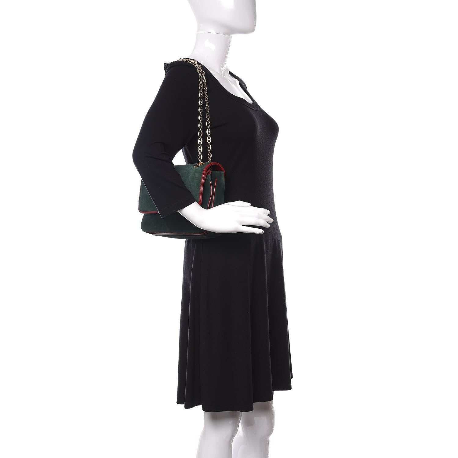 Gucci Suede Azalea Calfskin Small Marina Chain Shoulder Bag Green Red 2 of 10
