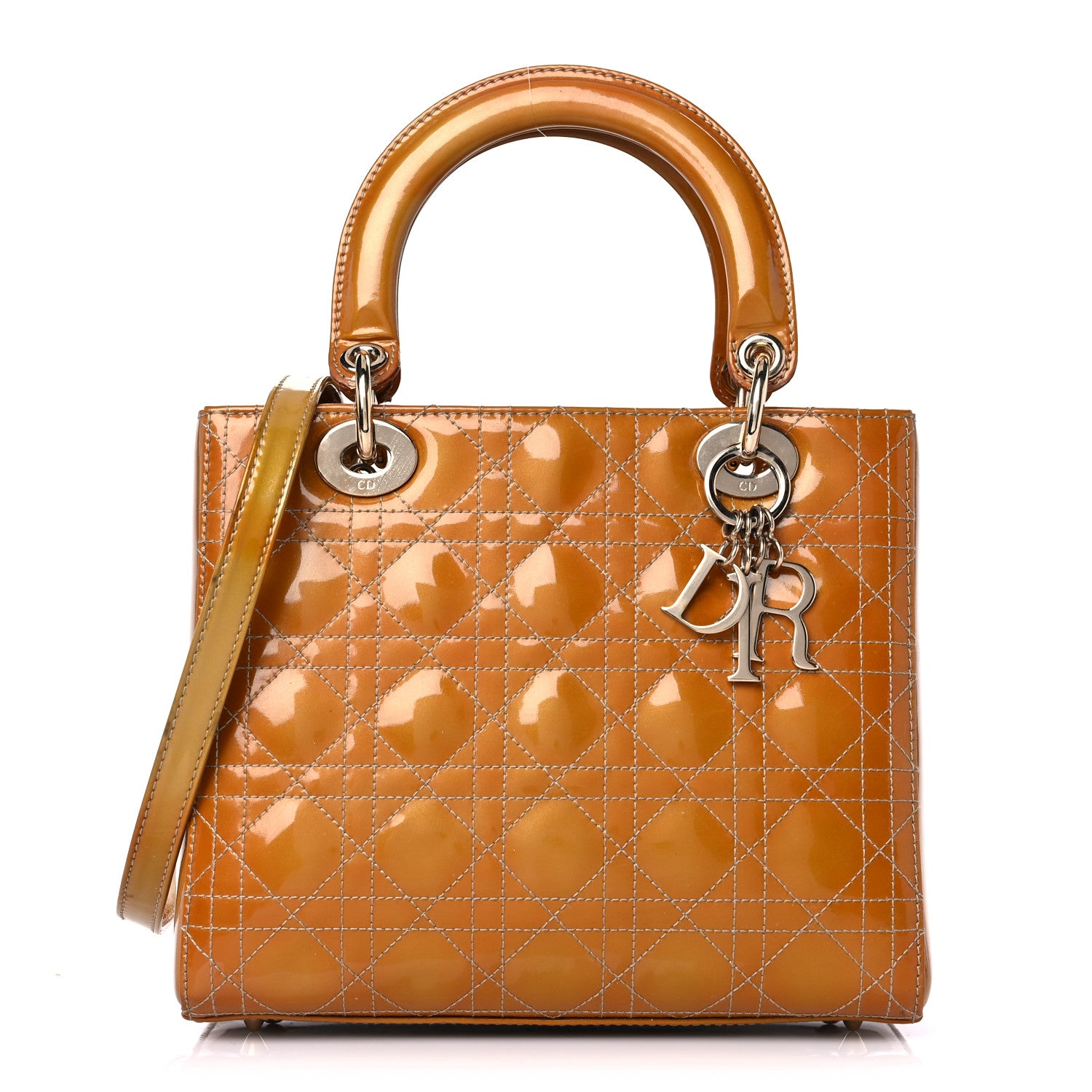 Christian Dior Metallic Patent Cannage Medium Lady Dior Yellow 1 of 20