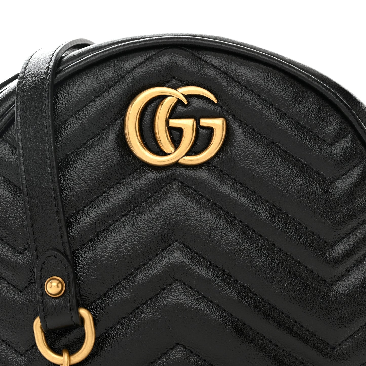 Azalea Calfskin Matelasse Heart Mini GG Marmont Round Shoulder Bag Black