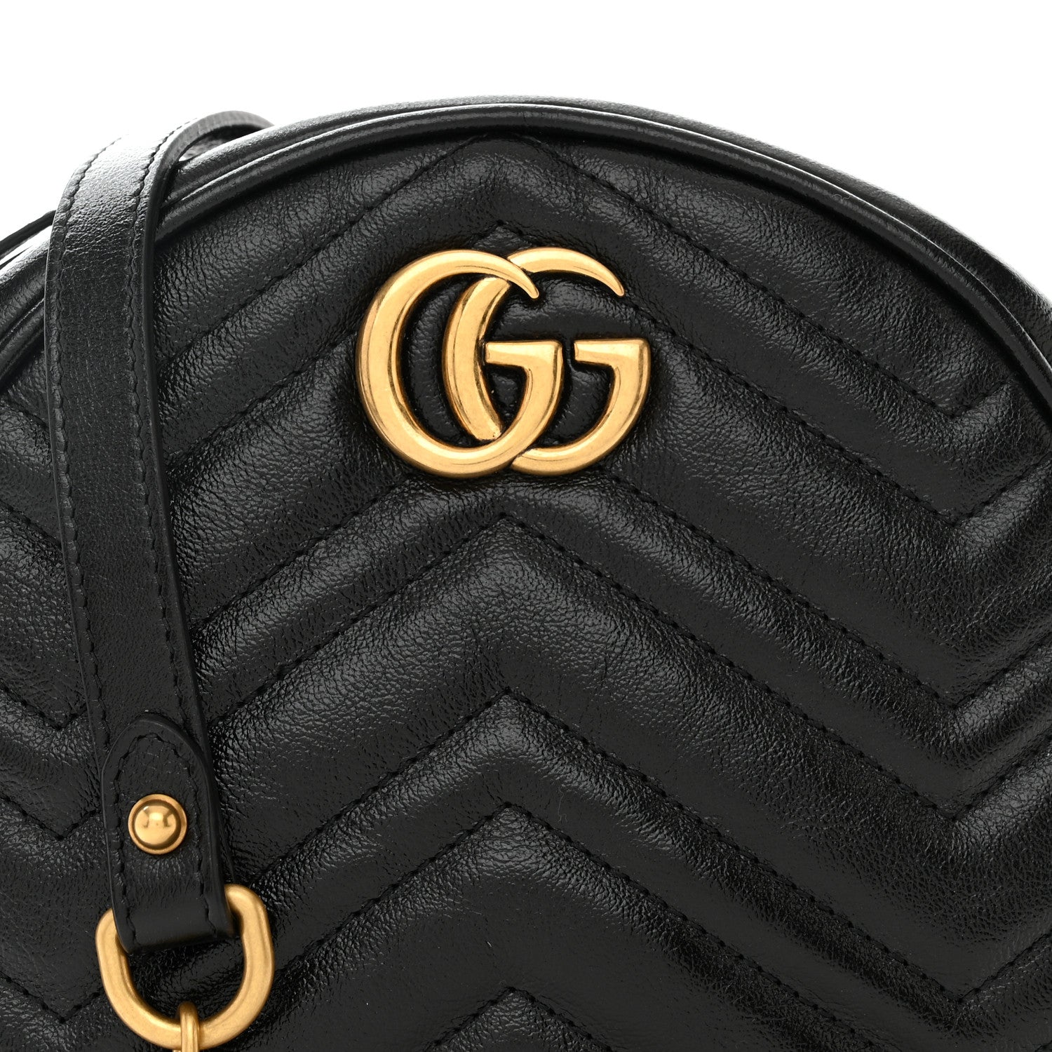 Gucci Azalea Calfskin Matelasse Heart Mini GG Marmont Round Shoulder Bag Black 9 of 11