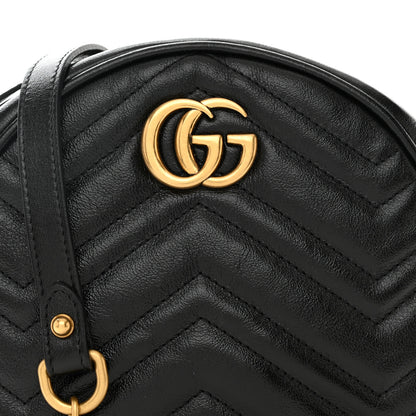 Gucci Azalea Calfskin Matelasse Heart Mini GG Marmont Round Shoulder Bag Black 9 of 11