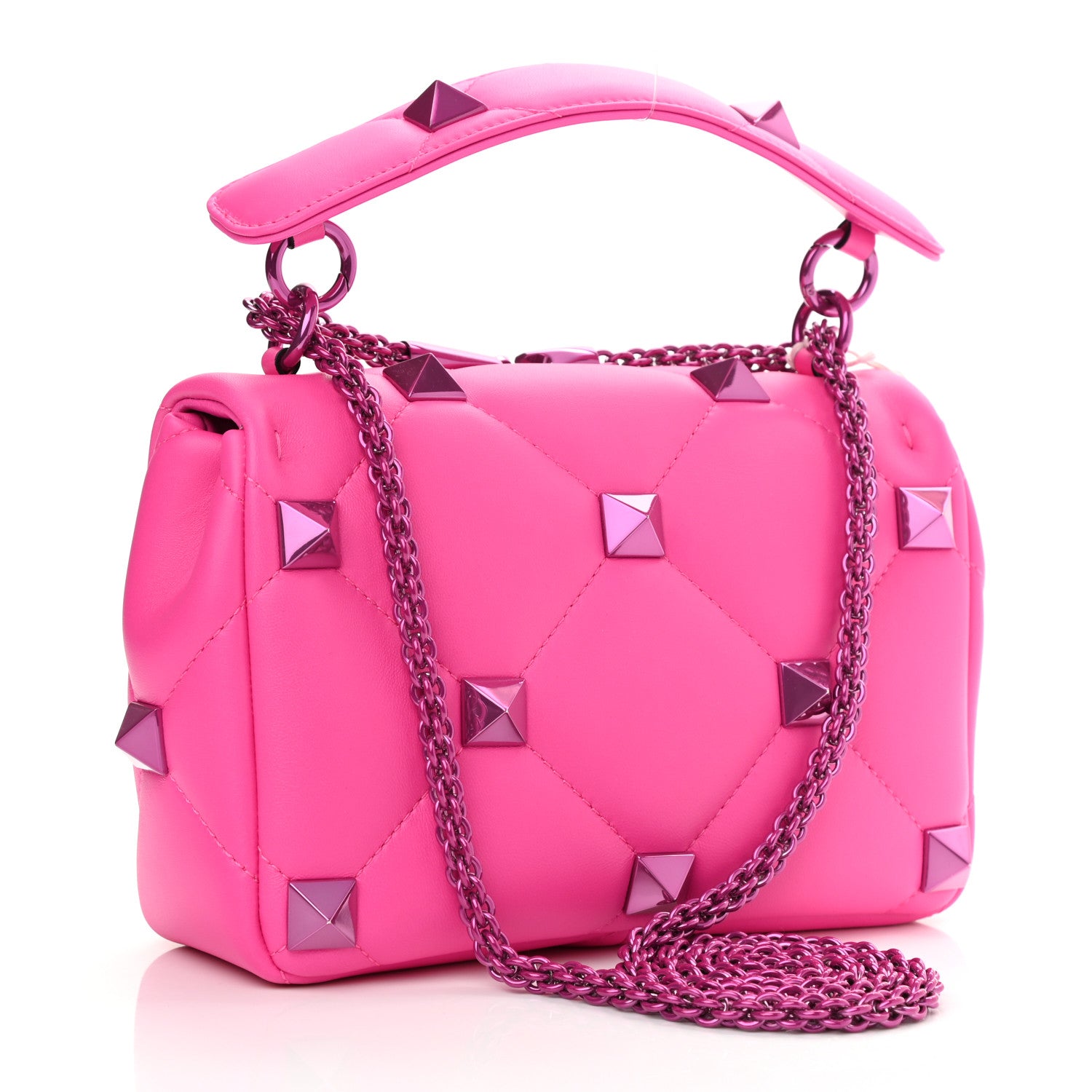 Valentino Garavani Nappa Lacquer Monochrome Medium Roman Stud Shoulder Bag Pink PP 3 of 9