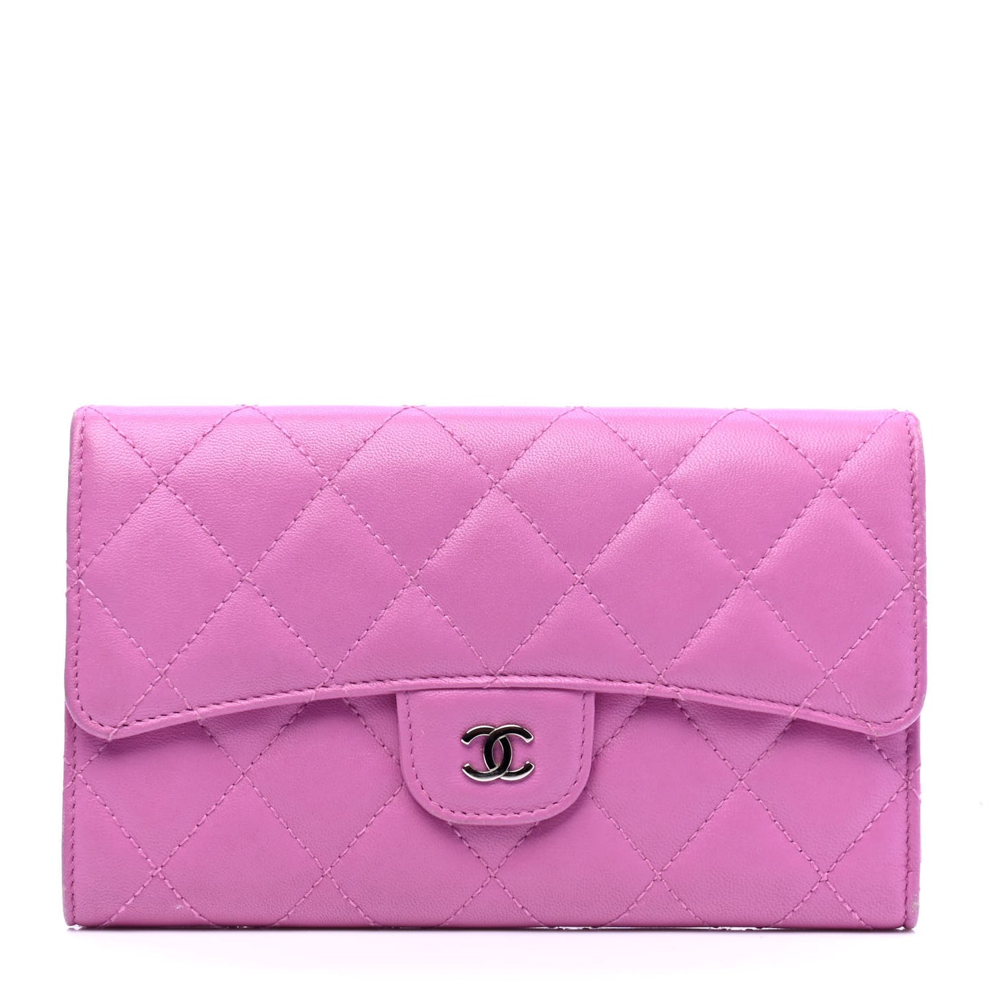 Lambskin Quilted Large Flap Wallet Violet