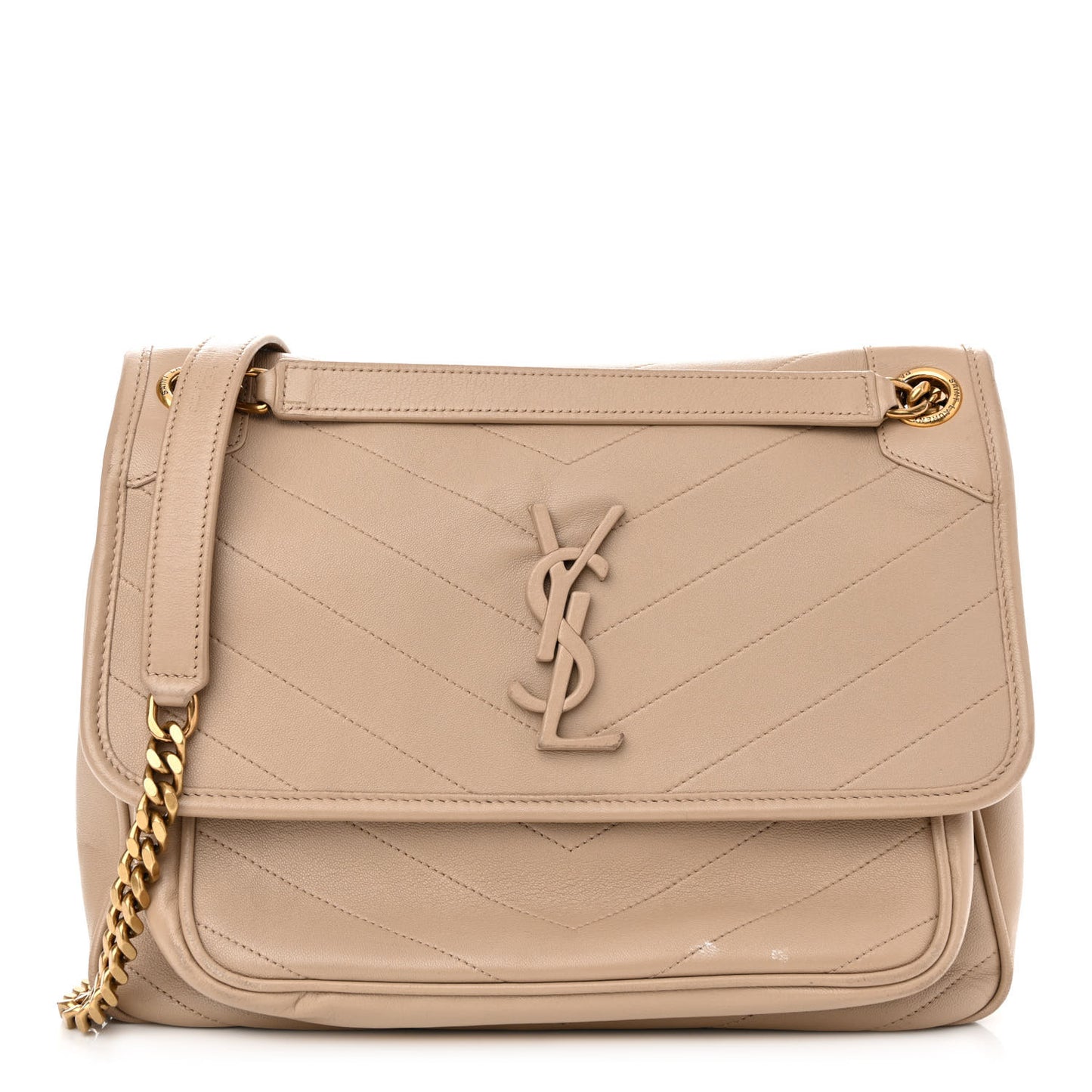Lambskin Matelasse Monogram Medium Niki Chain Satchel Dark Beige