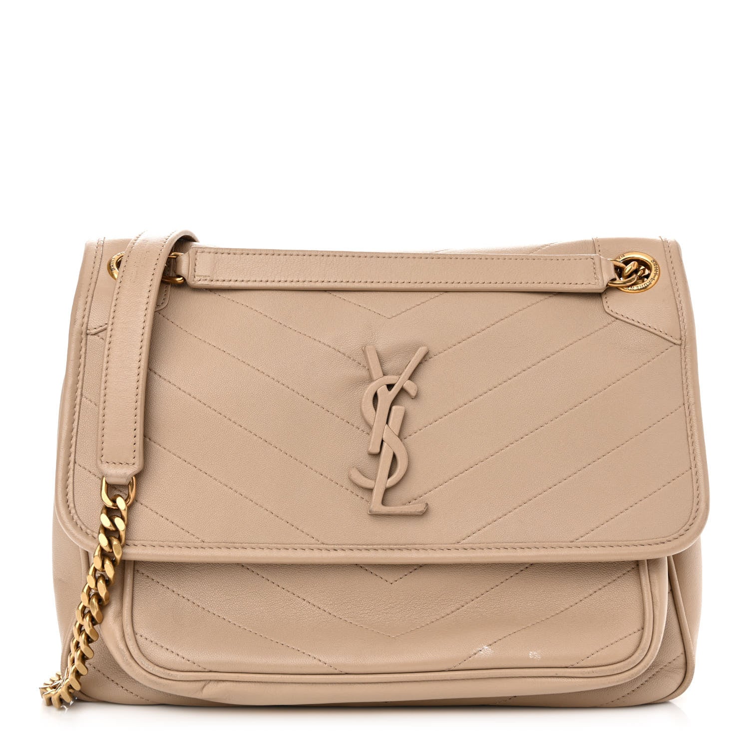 Saint Laurent Lambskin Matelasse Monogram Medium Niki Chain Satchel Dark Beige 1 of 14