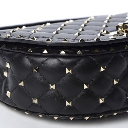 Valentino Garavani Nappa Medium Rockstud Spike Halfmoon Saddle Bag Black 6 of 10