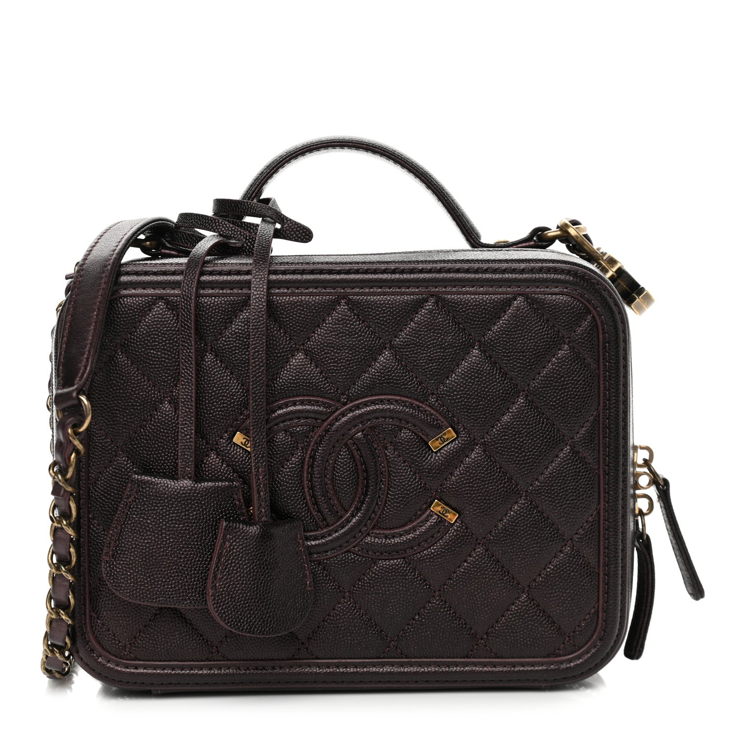 Chanel Iridescent Caviar Quilted Medium CC Filigree Vanity Case Burgundy 1 of 14