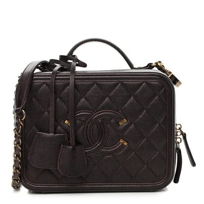 Chanel Iridescent Caviar Quilted Medium CC Filigree Vanity Case Burgundy 1 of 14