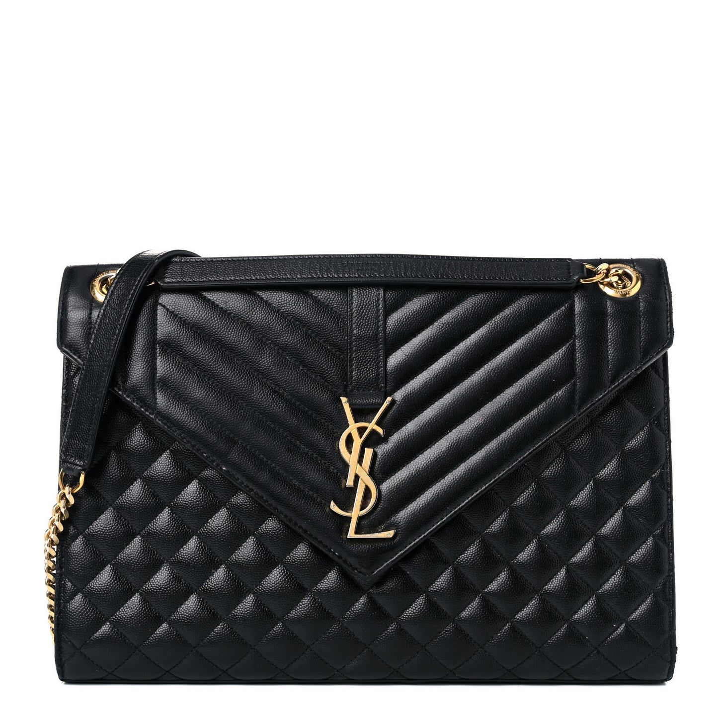 Grain De Poudre Textured Mixed Matelasse Large Triquilt Monogram Satchel Black
