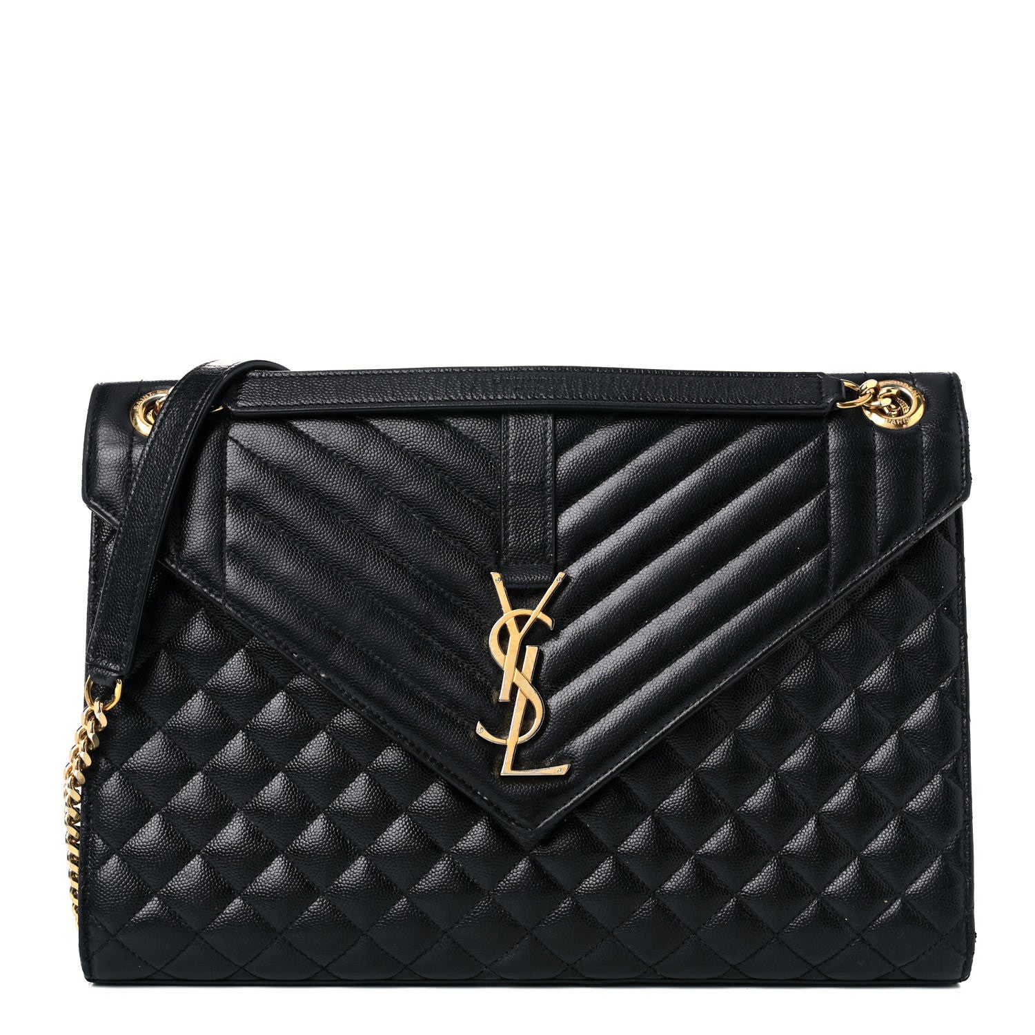 Saint Laurent Grain De Poudre Textured Mixed Matelasse Large Triquilt Monogram Satchel Black 1 of 28