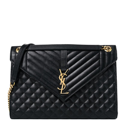 Saint Laurent Grain De Poudre Textured Mixed Matelasse Large Triquilt Monogram Satchel Black 1 of 28