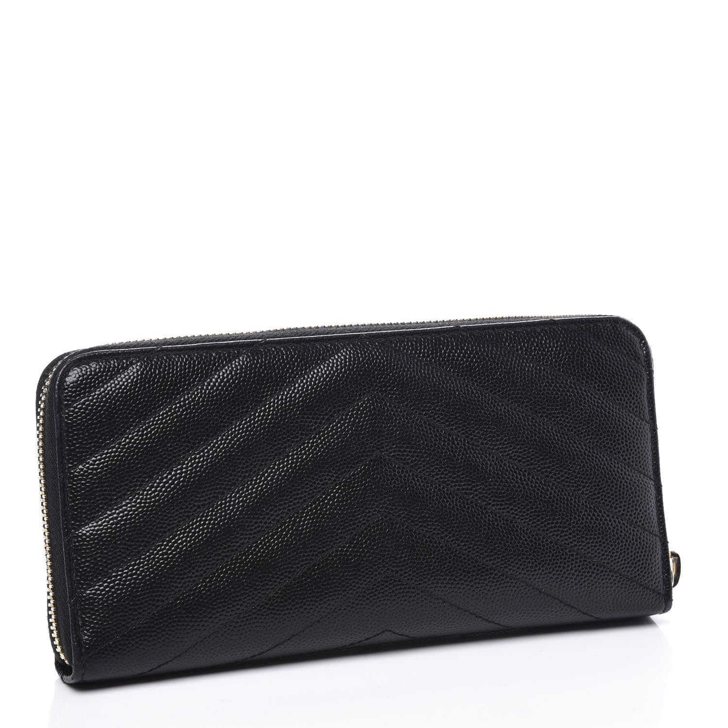 Saint Laurent Grain De Poudre Matelasse Chevron Monogram Zip Around Wallet Black 2 of 9