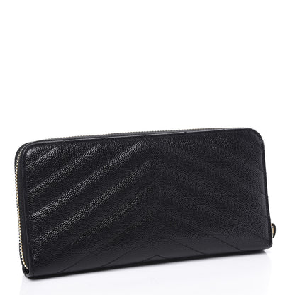Saint Laurent Grain De Poudre Matelasse Chevron Monogram Zip Around Wallet Black 2 of 9