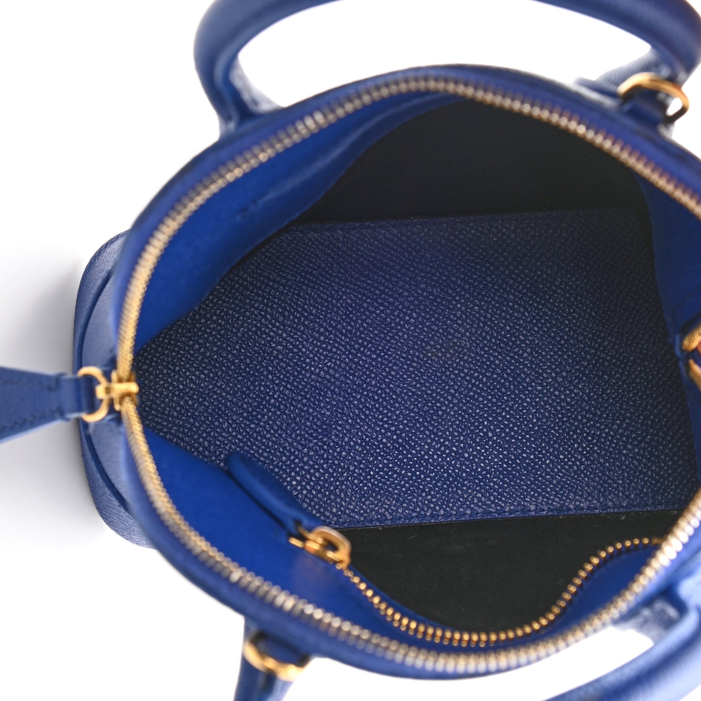 Signature Grained Calfskin Logo XXS Ville Top Handle Bag Bleu Roi White