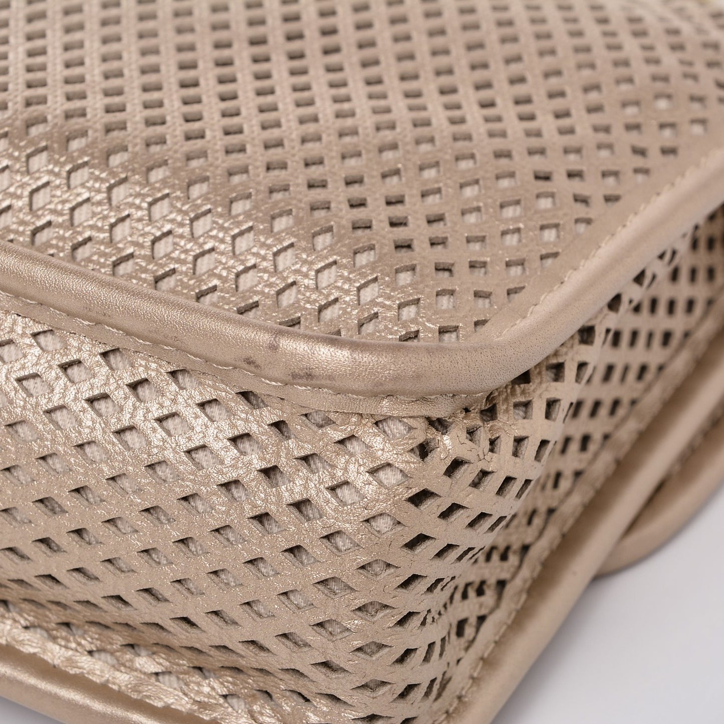 Metallic Perforated Calfskin Small Up In The Air Flap Light Gold