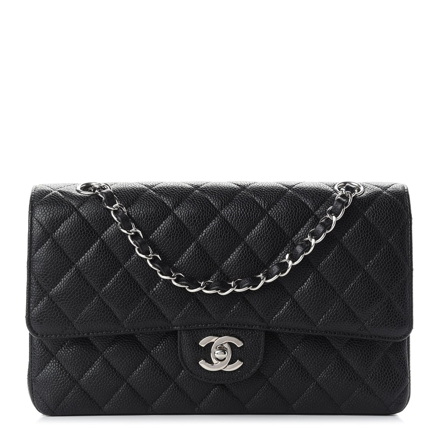Caviar Quilted Medium Double Flap Black