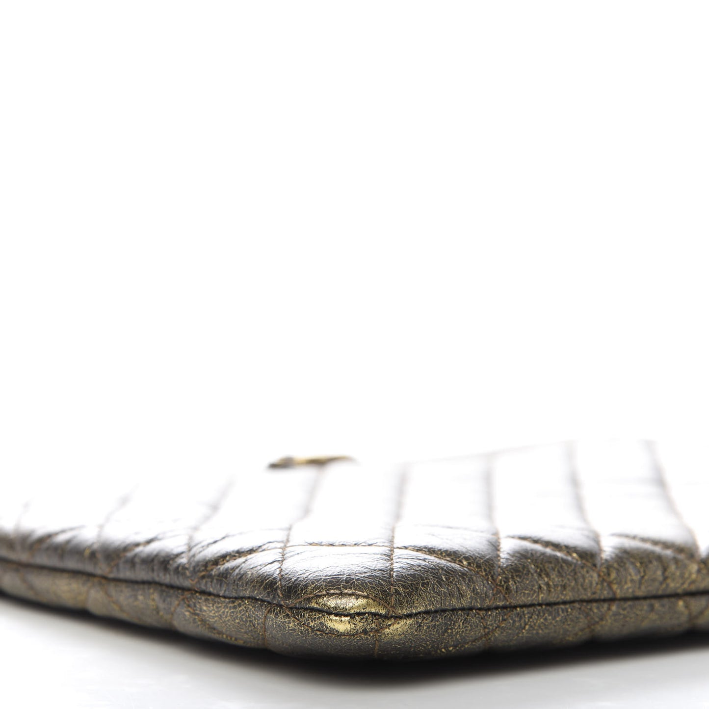 Cracked Metallic Calfskin Quilted Medium Boy Cosmetic Case Gold