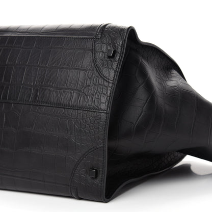 Celine Crocodile Embossed Calfskin Large Phantom Luggage Black 7 of 9