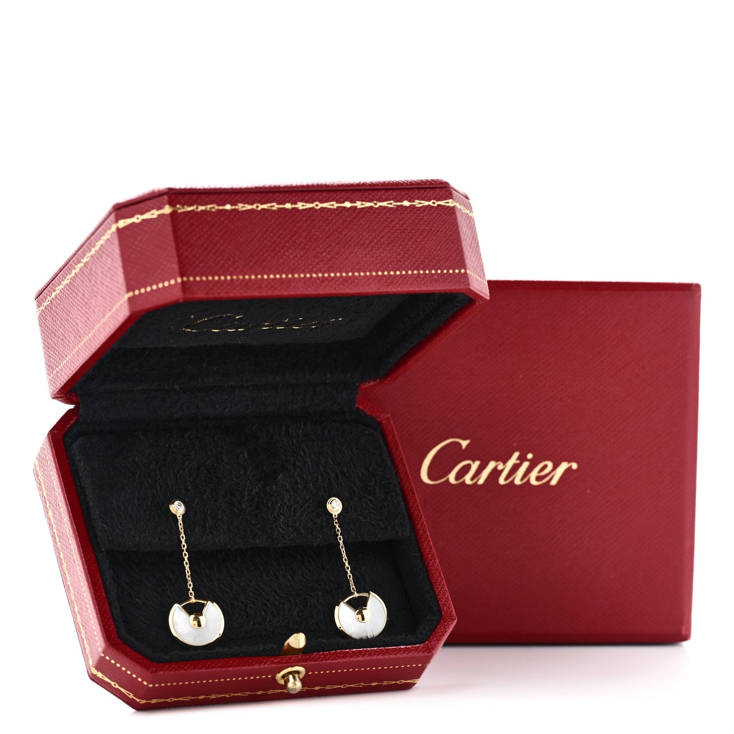 18K Yellow Gold Diamond Mother of Pearl Amulette de Cartier Drop Earrings