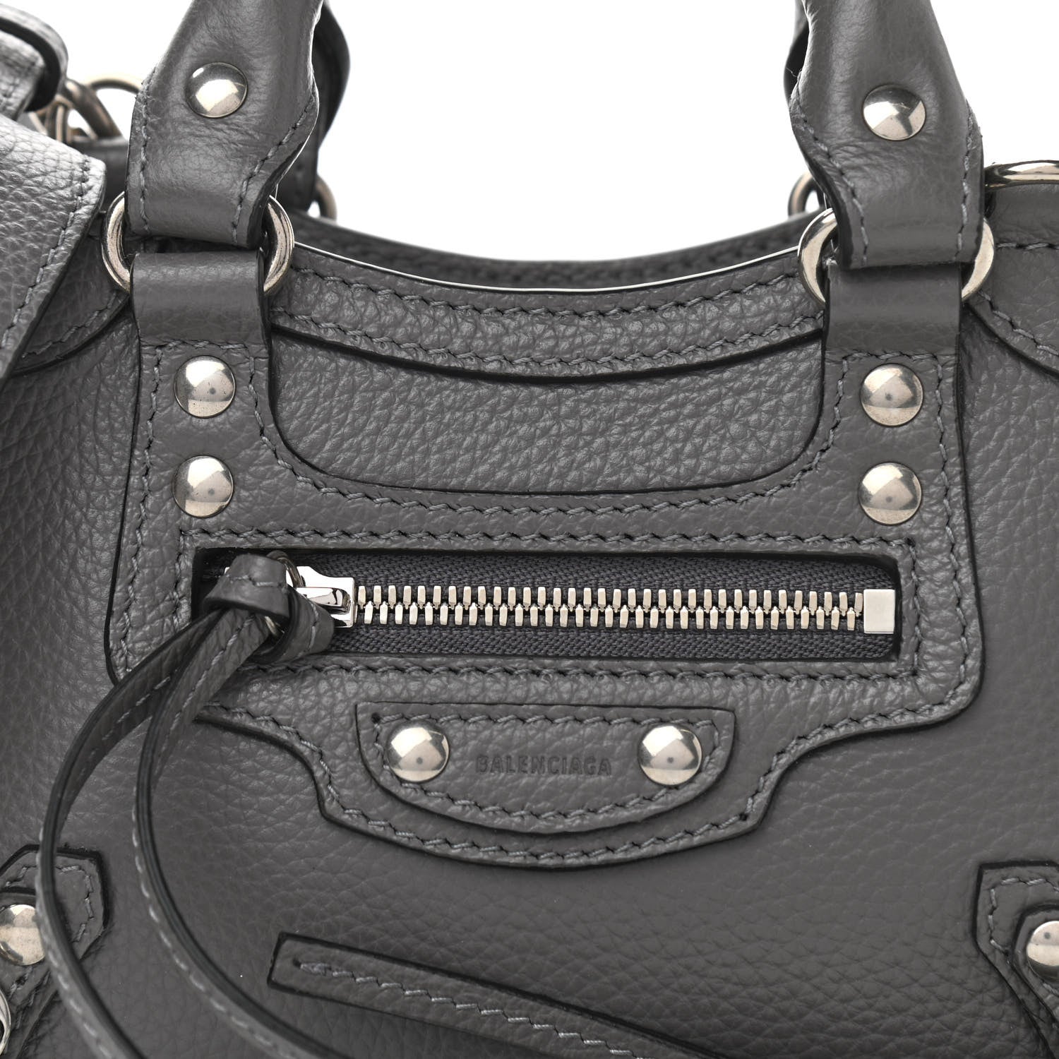 Balenciaga Grained Calfskin Neo Classic Silver Hardware Nano City Crossbody Dark Grey 9 of 11