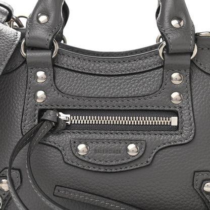 Balenciaga Grained Calfskin Neo Classic Silver Hardware Nano City Crossbody Dark Grey 9 of 11