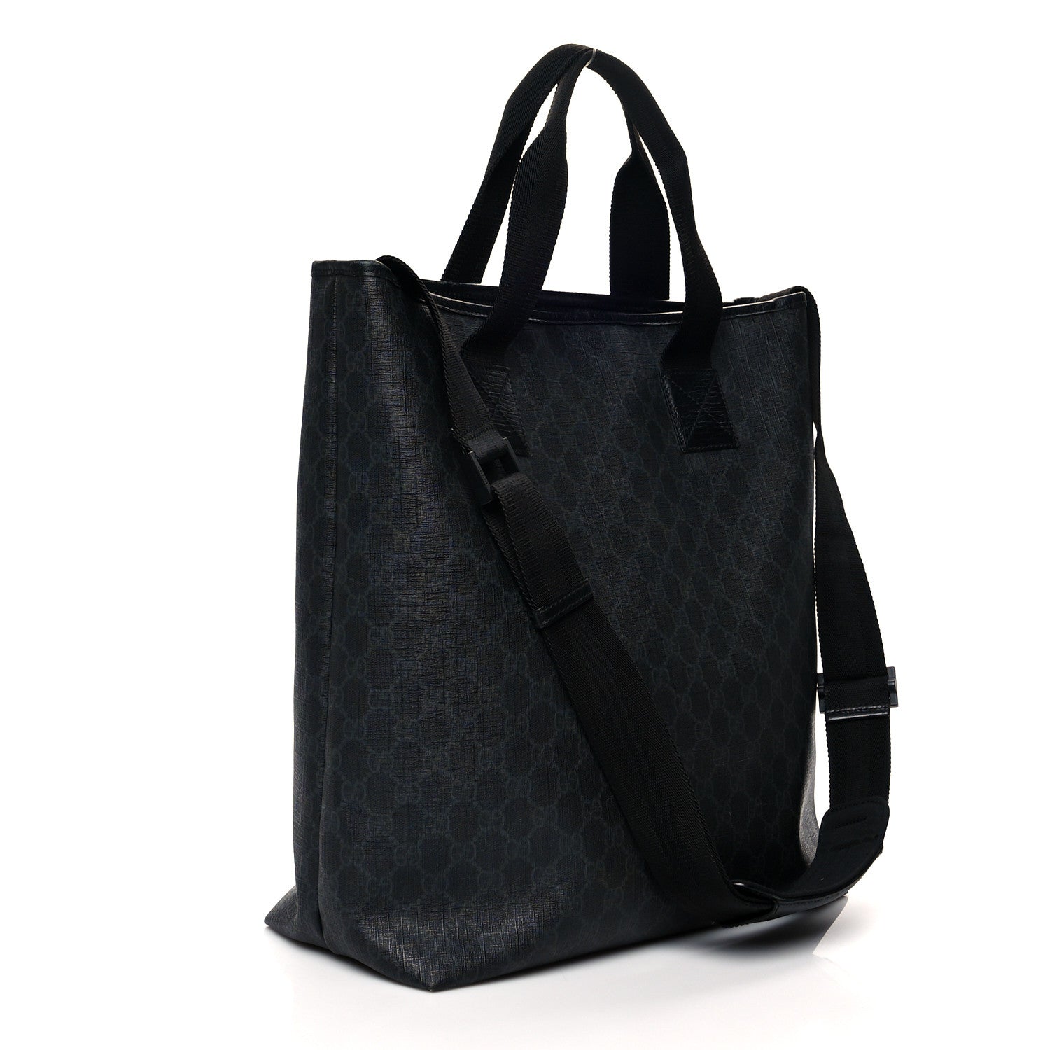 Gucci GG Supreme Monogram Web Handle Vertical Tote Black Grey 3 of 14