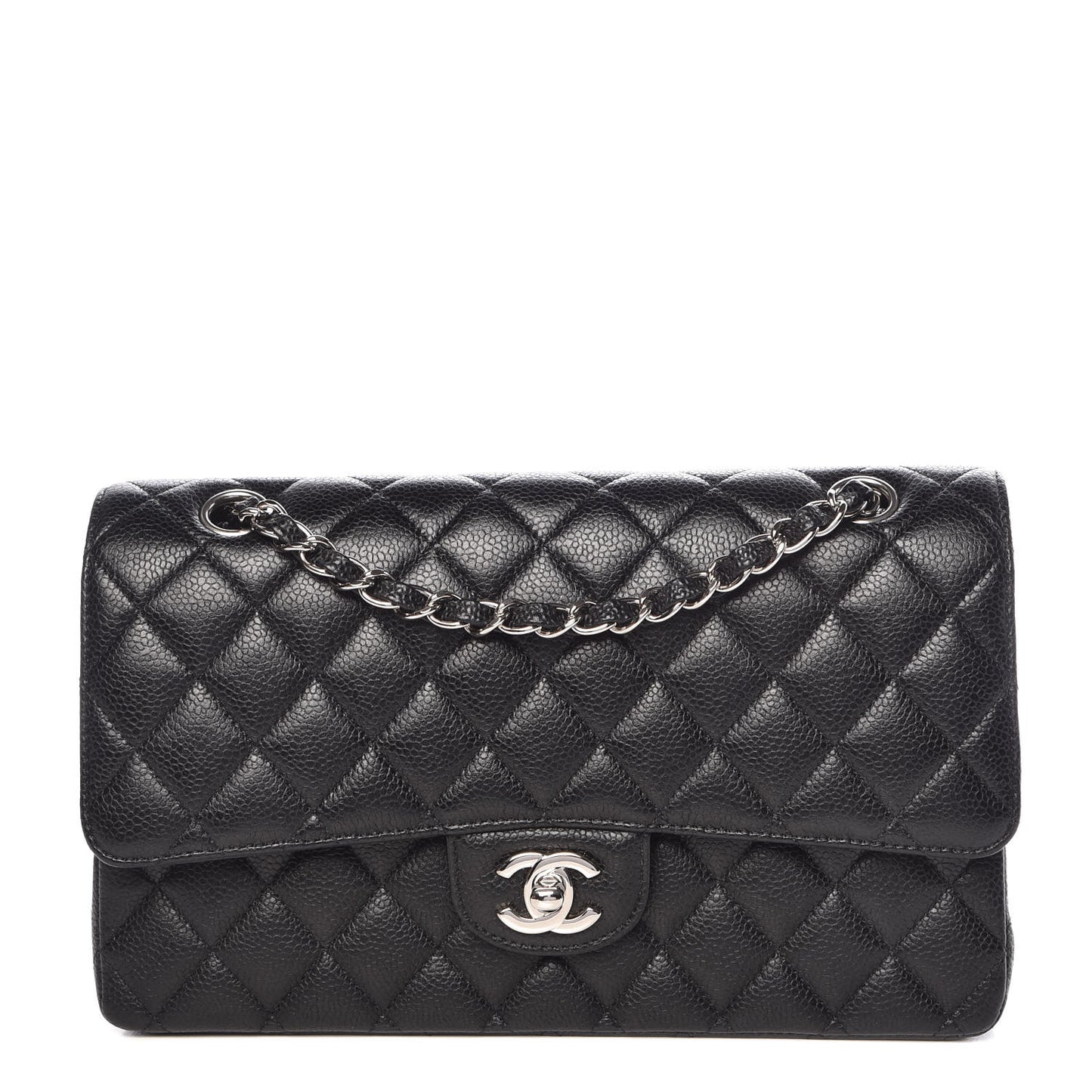 Caviar Quilted Medium Double Flap Black