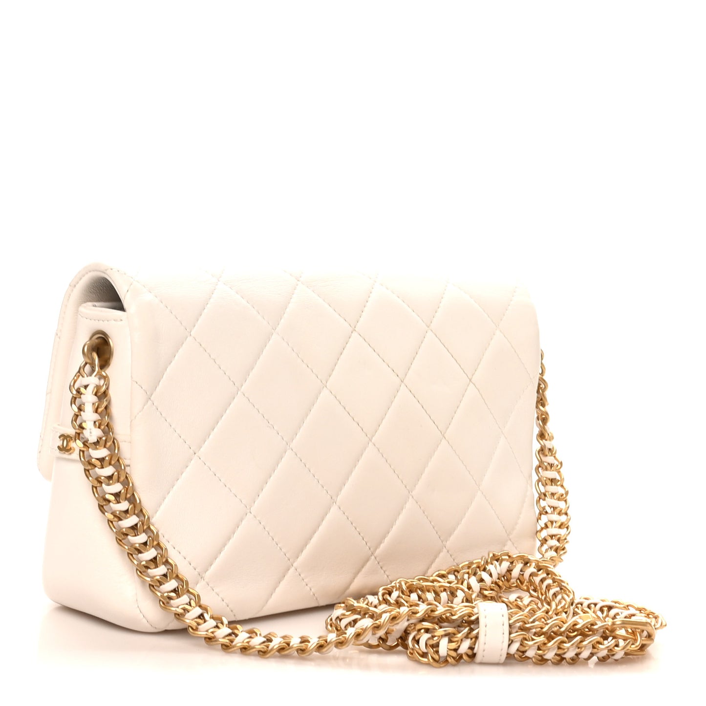 Lambskin Quilted Small CC Crystal Logo Chain Flap White