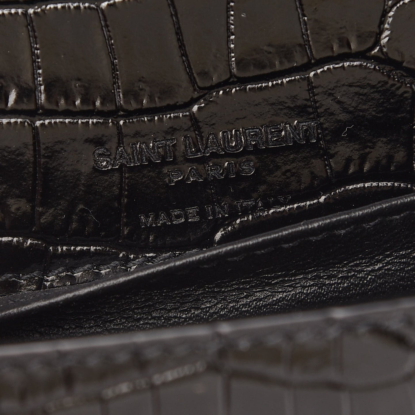 Calfskin Crocodile Embossed Monogram Kate Belt Bag Black
