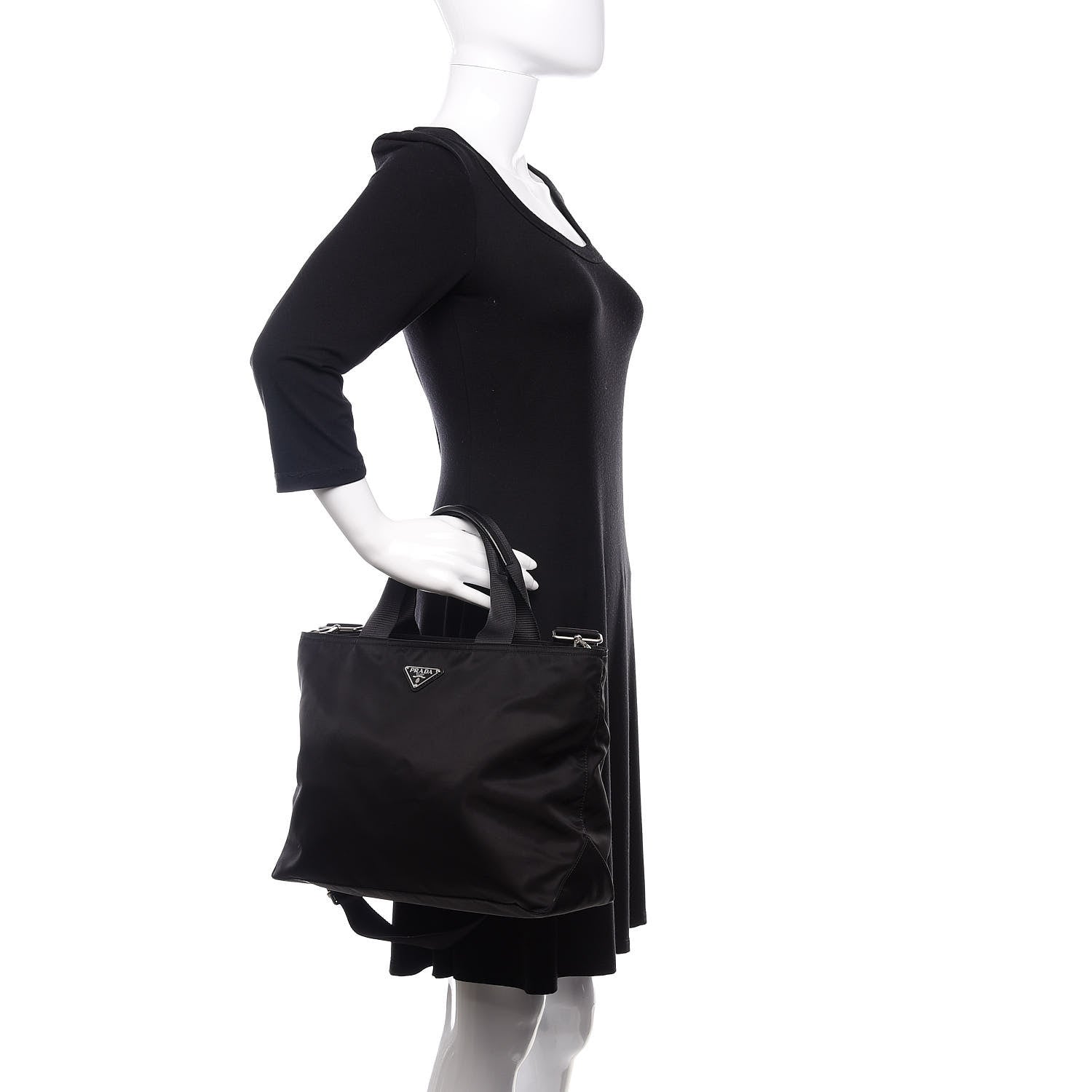 Prada Tessuto Nylon Saffiano Tote Black 3 of 11