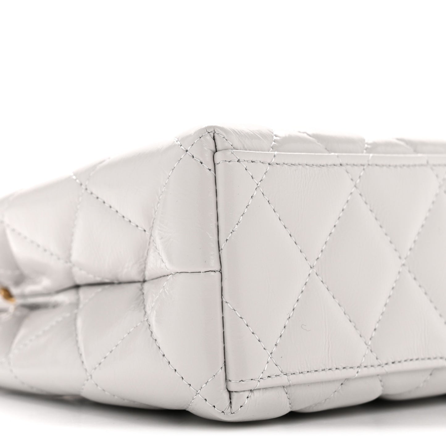 Shiny Aged Calfskin Quilted Nano Kelly Shopper Light Grey