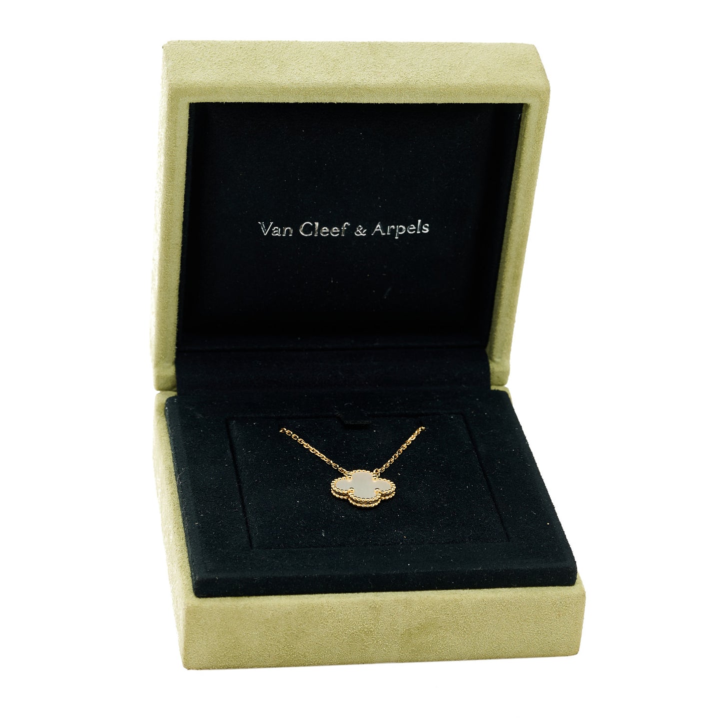 18K Yellow Gold Mother of Pearl Vintage Alhambra Pendant Necklace