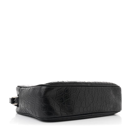Saint Laurent Calfskin Crocodile Embossed Monogram Lou Camera Bag Black 4 of 10