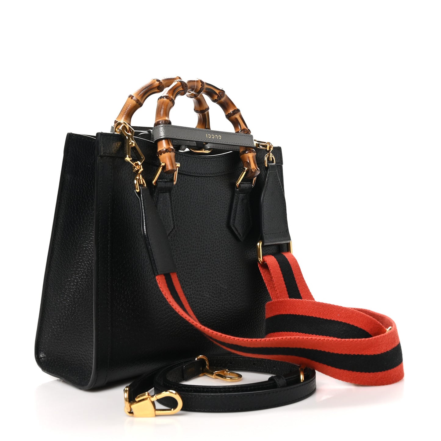 Textured Dollar Calfskin Web Small Diana Tote Bag Black Dusty Grey