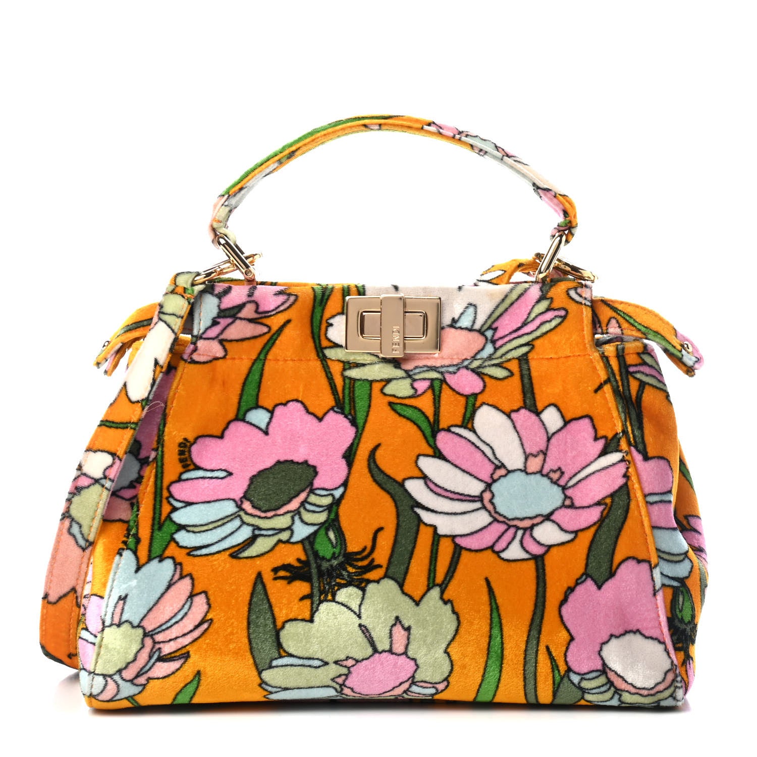 Fendi Velvet Chenille Maxi Daisies Mini Peekaboo Iconic Satchel Arancio Multicolor 1 of 4